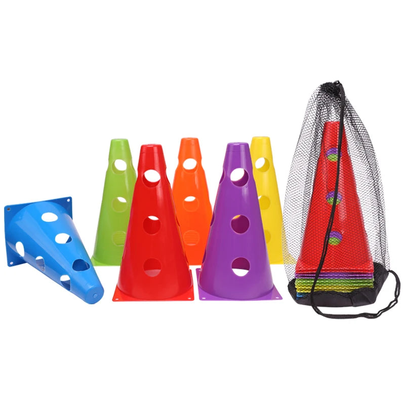 18PCS Football Agility Training Cones – Durable Sports Marker Cones with Holes