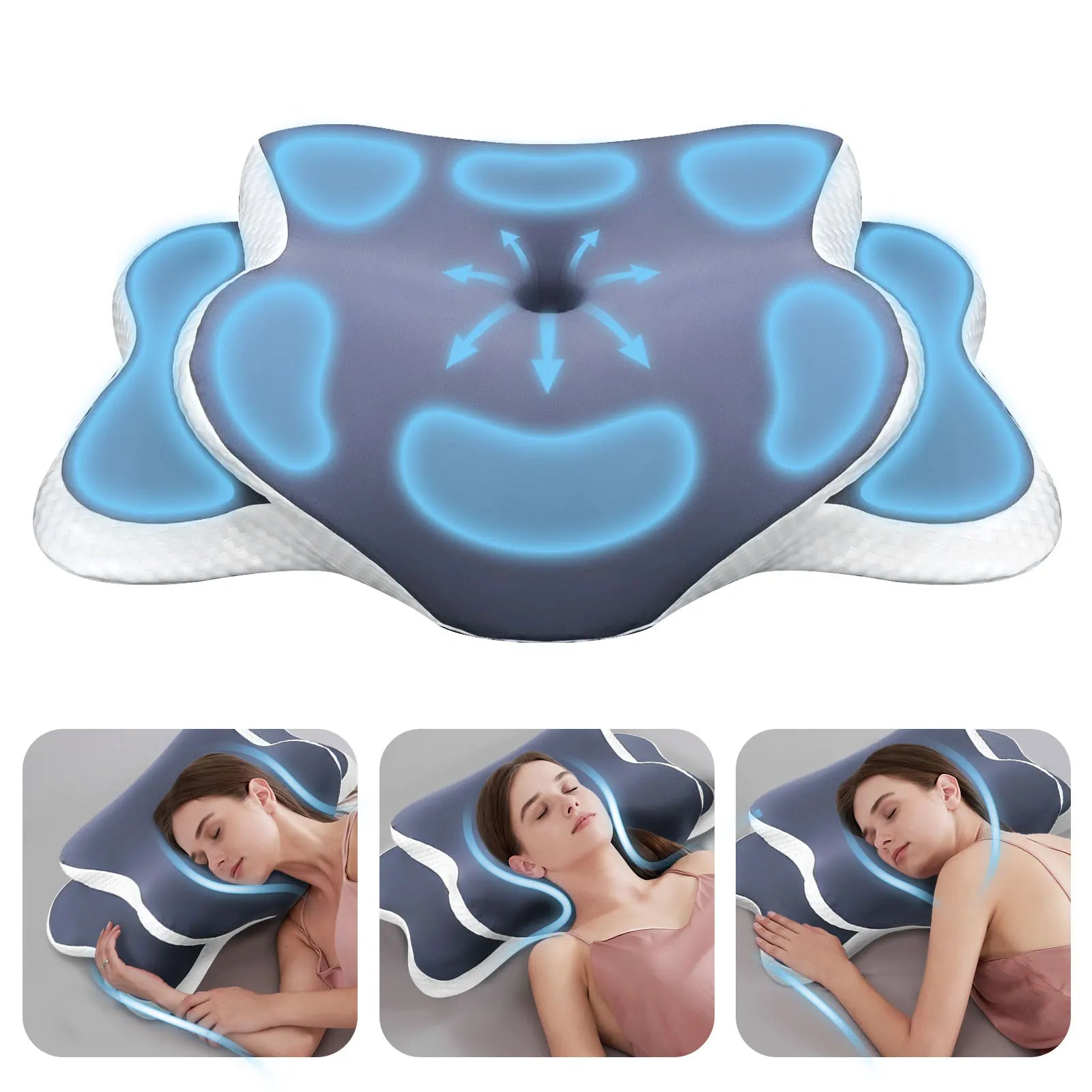 Memory Foam Cervical Pillow for Neck Pain Relief Ergonomic Orthopedic Contour Pillow for Side, Back & Stomach Sleepers