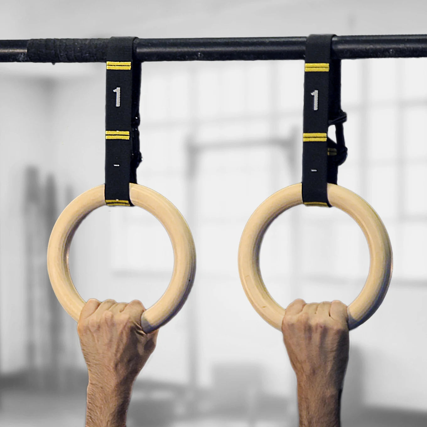 28mm Wooden Gymnastic Rings with Adjustable Straps – Pull Up Strength Training Set