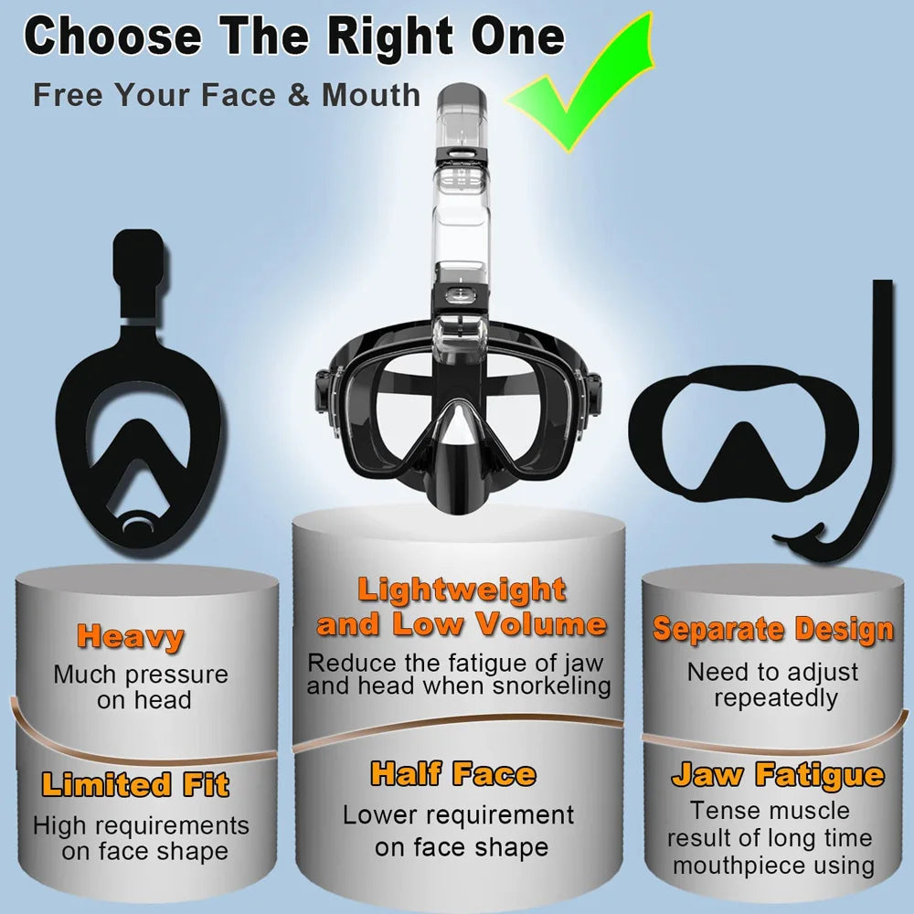 Half Face Snorkeling Mask Set Anti-Fog Scuba Diving Swimming Mask for Adults