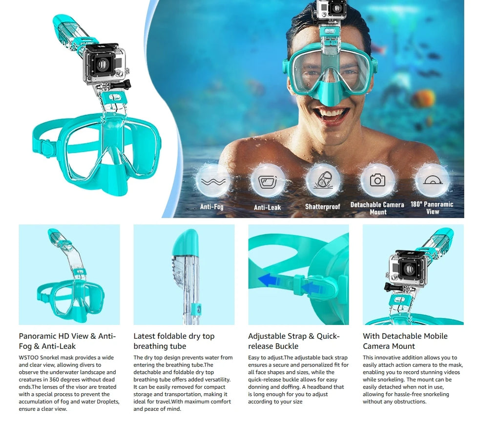 Half Face Snorkeling Mask Set - Anti-Fog Scuba Diving Swimming Mask for Adults