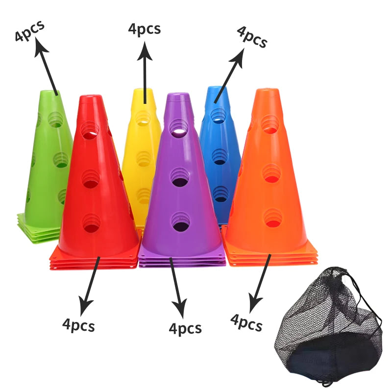 18PCS Football Agility Training Cones – Durable Sports Marker Cones with Holes