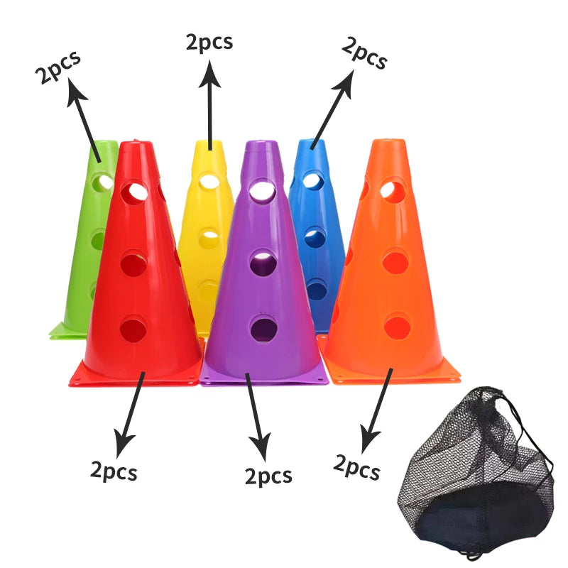 18PCS Football Agility Training Cones – Durable Sports Marker Cones with Holes