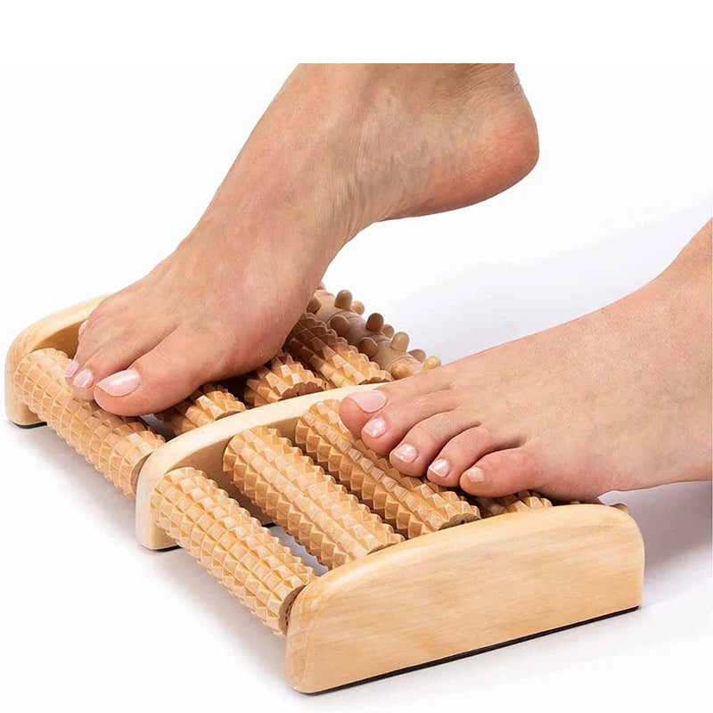 Wooden Foot Massager Roller – Manual Reflexology Stress Relief Massage Tool
