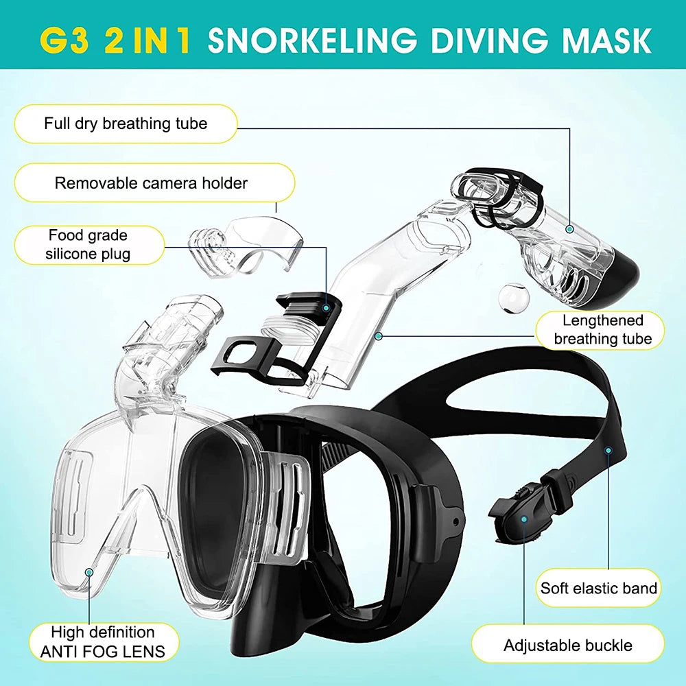 Half Face Snorkeling Mask Set - Anti-Fog Scuba Diving Swimming Mask for Adults