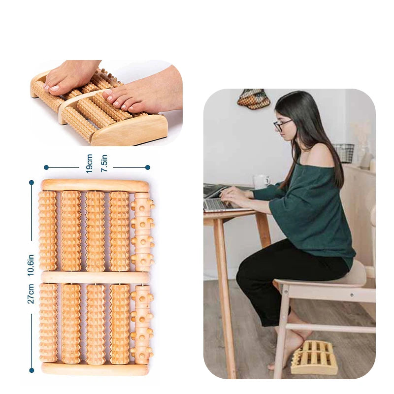 Colorful Wooden Foot Massager Roller – Manual Reflexology Massage Tool
