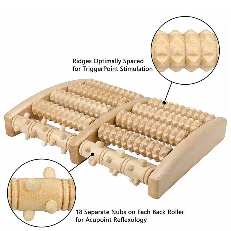 Colorful Wooden Foot Massager Roller – Manual Reflexology Massage Tool